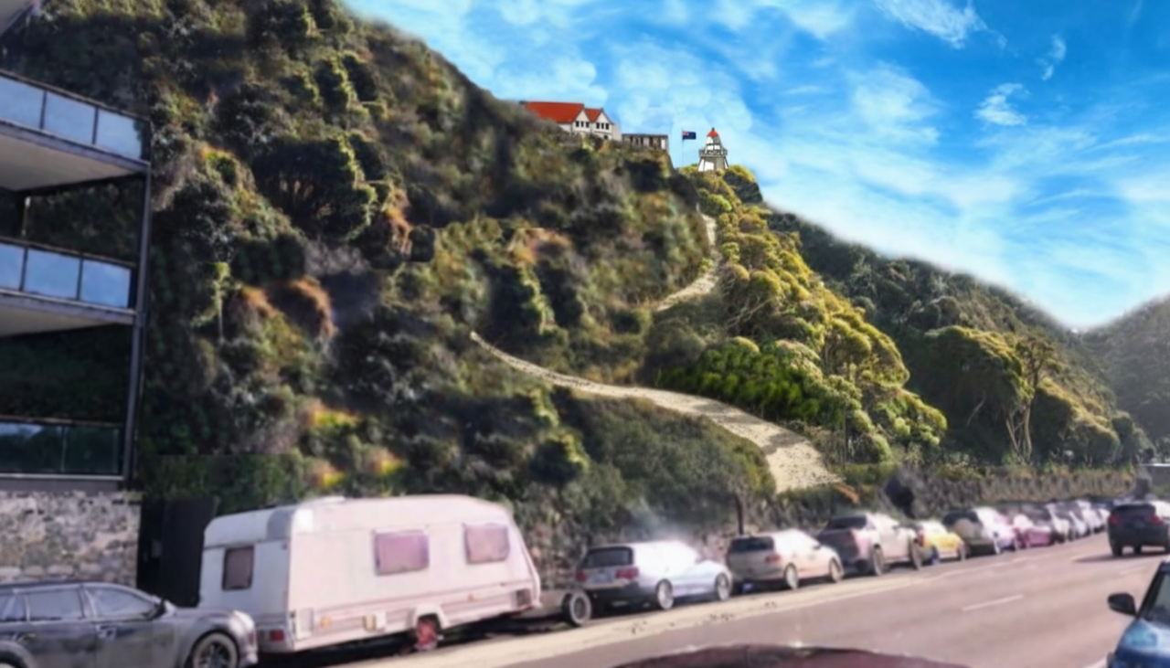 Firefly_Gemini Flash_Make the track up the hillside look more real. Also the lighthouse and buildings besi 95745